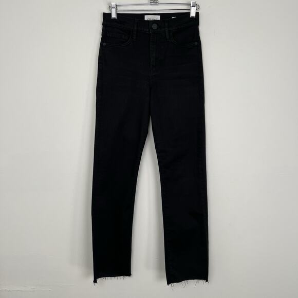 Frame Denim Le High Straight Fit Denim Jeans Black Size 25 High-Rise Frayed Hem - Picture 1 of 9